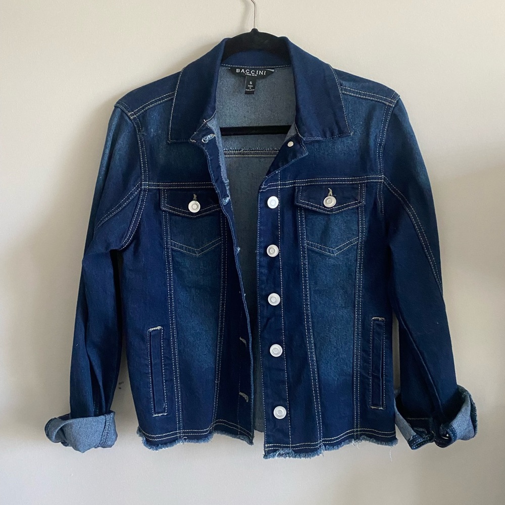 Baccini Jean Jacket with cute fringe bottom; comfortable slight-stretch material